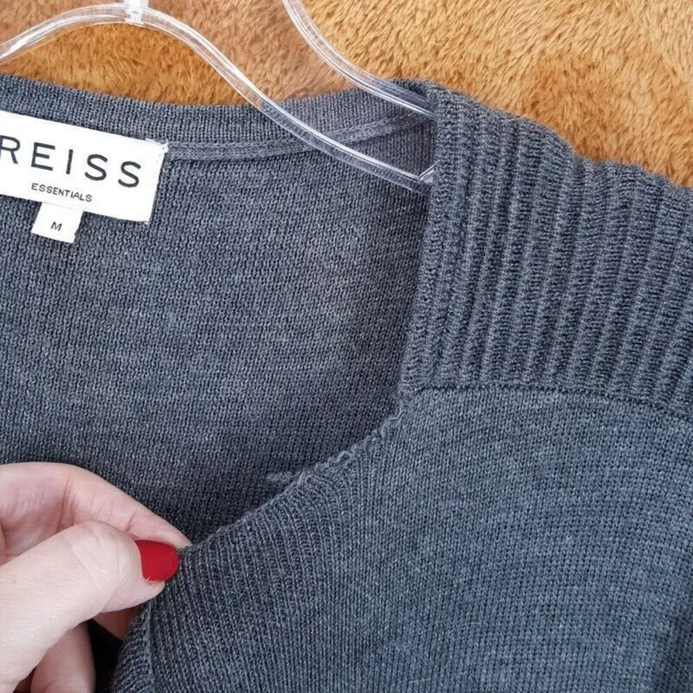 REISS Sweater Womens Medium Gray Open Draped Cardigan Merino Wool Blend - Picture 3 of 8
